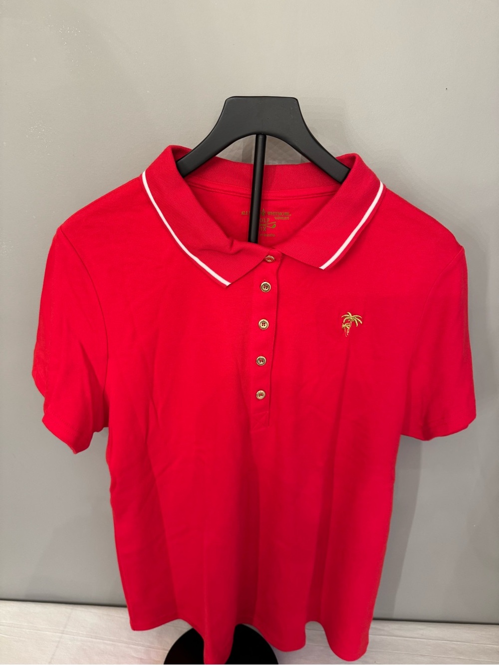 Allyson Whitmore Red Golf Polo with Gold Logo